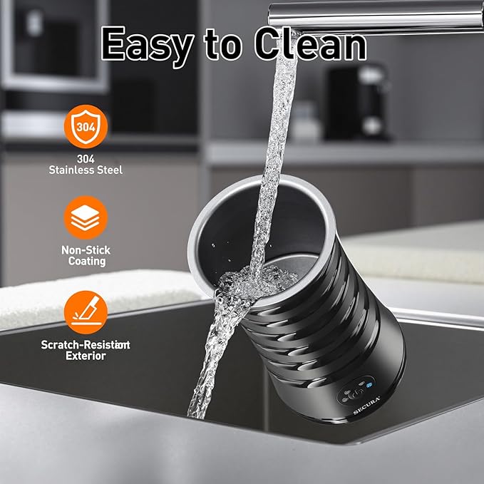 Secura Electric Milk Frother, Automatic Milk Steamer, 4-IN-1 Hot & Cold Foam Maker-8.4oz/240ml Milk Warmer for Latte, Cappuccinos, Macchiato with Silicone Spatula, Quiet Operation & Shut-off (Black)
