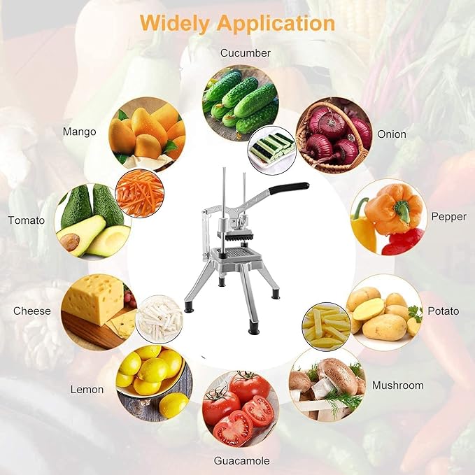 Commercial Vegetable Fruit Chopper W/6-Wedge Slicer&1/4″&3/8″&1/2" Blade Professional Food Dicer French Fry Cutter Onion Slicer Stainless Steel For Tomato Peppers Potato Mushroom