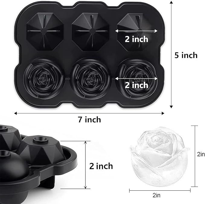 Rose Ice Cube Tray,ZACHDEE 2" Flower Silicone Ice Cube Tray With Covers,6 Easy Release Large Ice Ball for Cocktails, Drinks, Whiskey, Bourbon & Homemade Juice