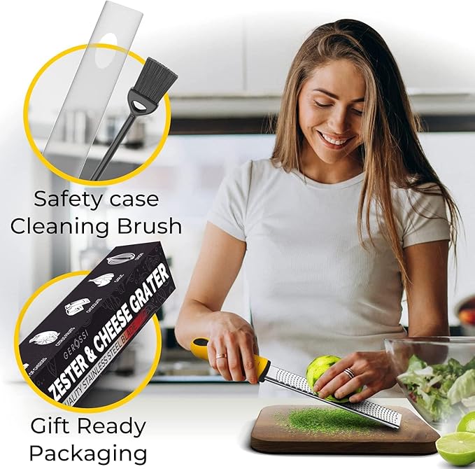 Stainless Steel Cheese and Citrus Zester Grater w/Extra Sharp Blade - Perfect for Lemons, Parmesan, Garlic, Chocolate - Spice Up any Kitchen Dish in Seconds with Your Premium Hand Held Shredder