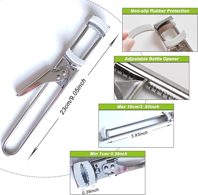 Jar Opener for Weak Hands - Removes Tight Jar Lid for Seniors with Arthritis - Adjustable Jar Opener - Multi Opener Set with Jar Opener Gripper Pad and Bottle Opener Keychain