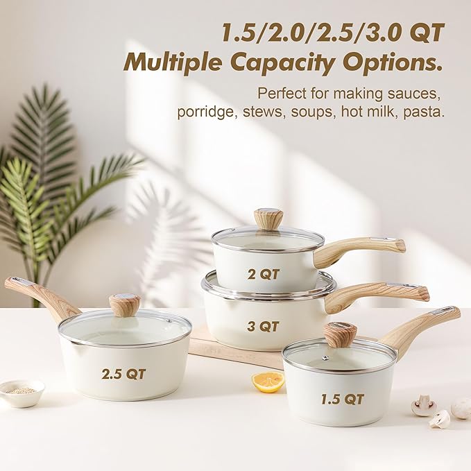 SENSARTE 2.0 & 3.0 Quart Ceramic Sauce Pan Sets with Lid, Cooking Pots Set, Nonstick Saucepan Set with Pour Spout, Small Kitchen Pot, Non toxic Saucepot, Induction Comptable, PFOA PTFE PFAS Free