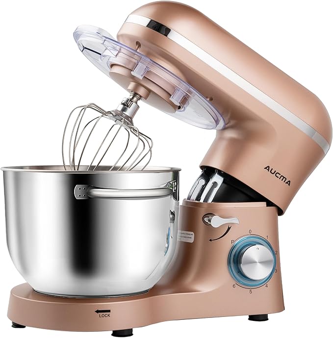 Aucma Stand Mixer,6.5-QT 660W 6-Speed Tilt-Head Food Mixer, Kitchen Electric Mixer with Dough Hook, Wire Whip & Beater (6.5QT, Champagne)