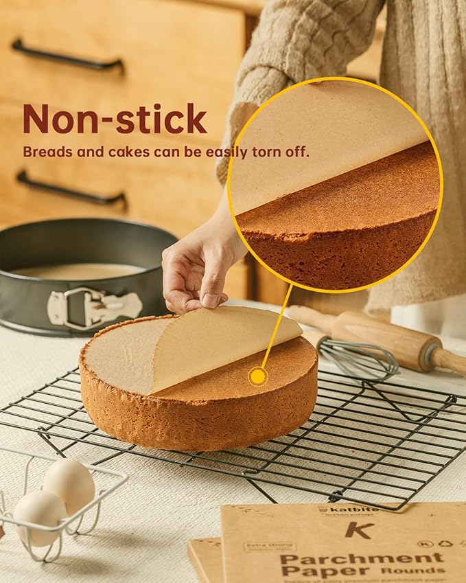 Katbite 200Pcs 8 Inch Parchment Paper Rounds, Unbleached & Non-stick, Precut Parchment Circles for Spring Pan, Storage/Freezing Hamburger Patties
