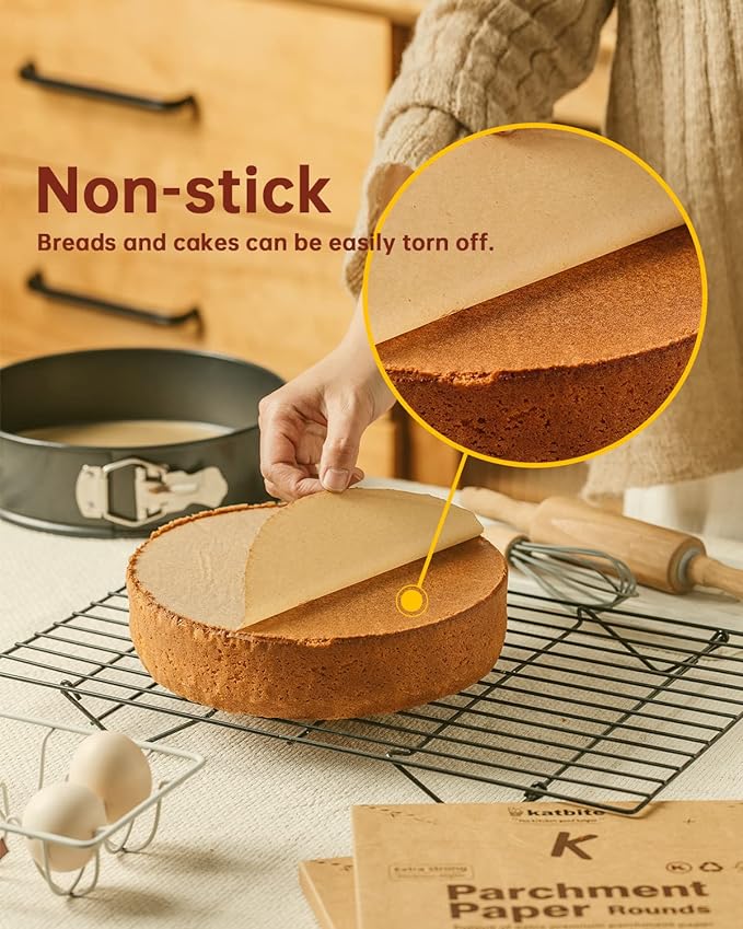Katbite 200Pcs 9 Inch Parchment Paper Rounds, Unbleached & Non-stick, Precut Parchment Circles for Cheesecake Spring Pans, Storage/Freezing Hamburger Patties