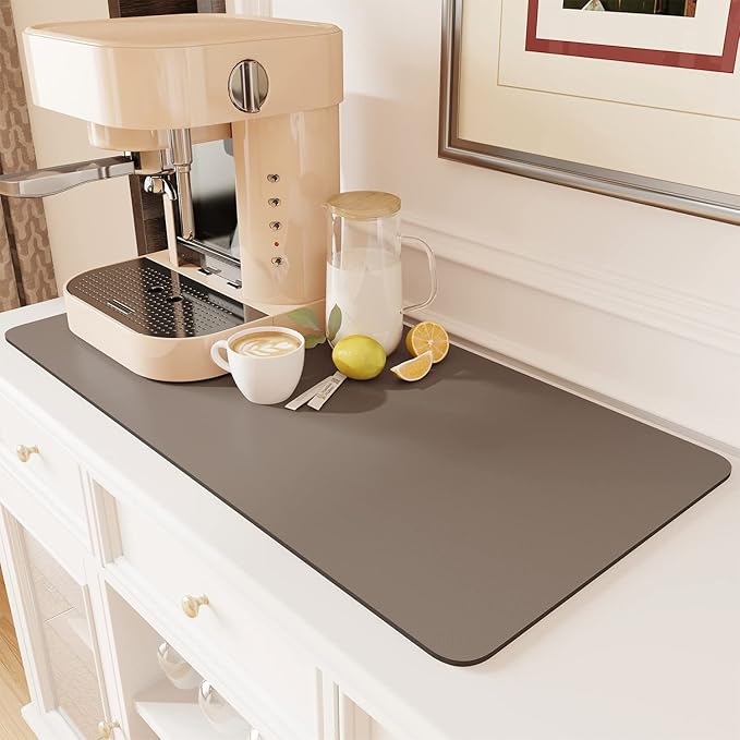 AMOAMI Coffee Mat Hide Stain Rubber Backed Absorbent Dish Drying Mat for Kitchen Counter - Fits Under Coffee Maker or Machine
