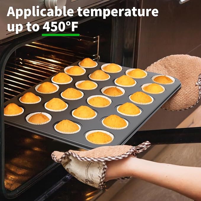 Beasea Mini Muffin Pan 24 Cups Nonstick, 1 Pack 24 Mini Small Cup Non Stick Muffin Baking Pan Tin Tray Carbon Steel Bakeware Individual Cupcake Baking Pan - Black