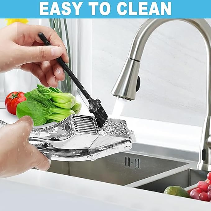 Garlic Press and Slicer 2 in 1, Rust Proof & Dishwasher Safe Professional Garlic Mincer Tool, Effortlessly Crush and Mince Garlic with this Ergonomic Handle-Garlic Slicer & Brush ANCQMI(Pear white)