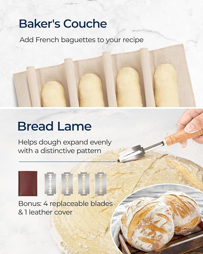 Banneton Proofing Basket Set of 2, 10 Inch Round & Oval Cane Bread Proofing Baskets with Sourdough Bread Baking Supplies, Bread Making Kit
