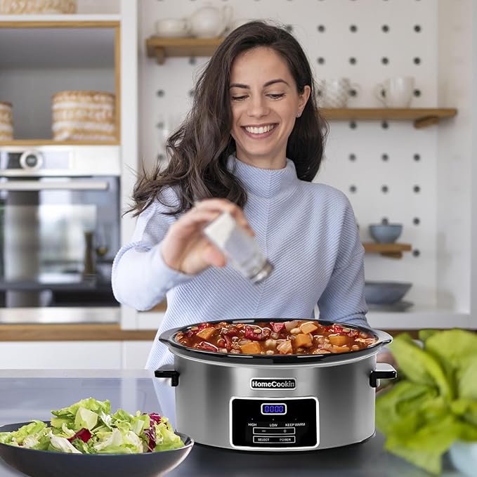 8-Quart Digital Programmable Slow Cooker with Timer - Small Kitchen Appliance for Family Dinners - Serves 10+ People - Heat Settings: Keep Warm, Low and High
