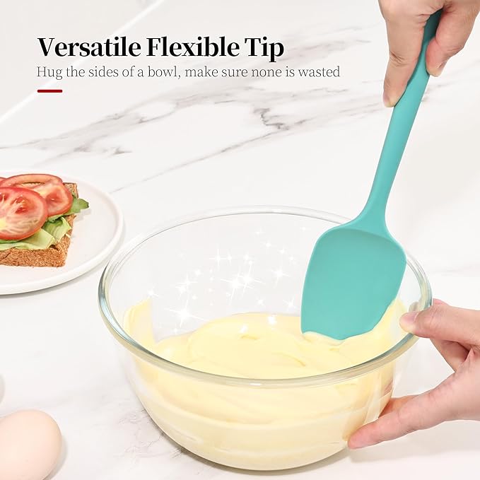 600ºF Heat Resistant Spatulas, High Heat Food Safe Semless Kitchen Silicone Spoon Spoonula Scraper Set for Cooking Baking Mixing Scraping Stirring Nonstick Cookware Pan Bowl (3Pcs,Aqua Sky)