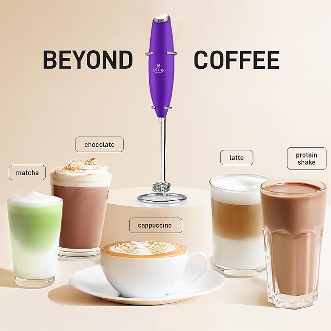 Zulay Kitchen Whisk Milk Frother with 4 Duracell Batteries - Powerful Handheld Foam Maker for Coffee, Lattes, Matcha, Hot Chocolate & Cappuccinos - Whip Creamy Froth in Seconds
