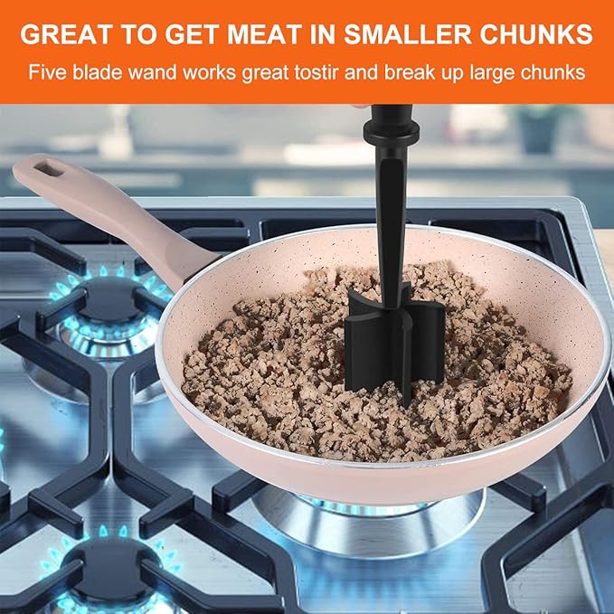 8Pcs Meat Masher, Nylon Nonstick Ground Beef Chopper with 5 Curved Blades & Ergonomic Non-Slip Handle, Heat-Resistant Potato Masher for Kitchen