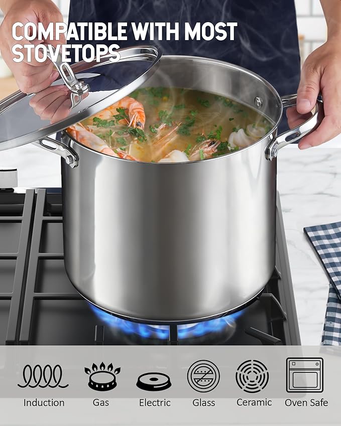 Cooks Standard 18/10 Stainless Steel Stockpot 24-Quart, Classic Deep Cooking Pot Canning Cookware with Stainless Steel Lid, Silver