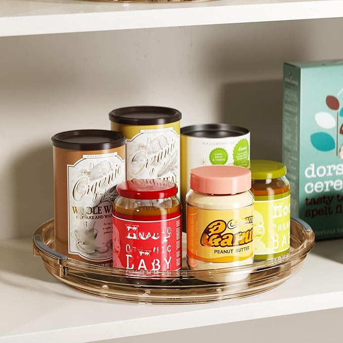 LAMU 2 Pack Lazy Susan Turntable Organizer for Cabinet, 10.6'' 9.25'' Condiment Organizer for Refrigerator, Kitchen Pantry, Medicine Cabinet Organizer, Spices Rack Organization, Bathroom, Amber