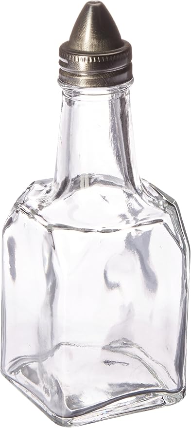 New Star Foodservice 22155 Glass Oil and Vinegar Cruet with Stainless Steel Top , Square, 6-Ounce, Set of 12