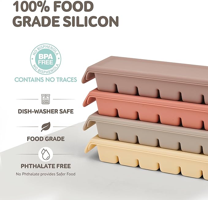 Silicone Freezer Trays with Lid, 0.7oz 12 Section 4 Sets - Leak Proof Silicone Freezer molds for Homemade Baby Food Breastmilk, Purees, Vegetables, Baby Food Jars Ice Tray with Lid BPA Free Mix