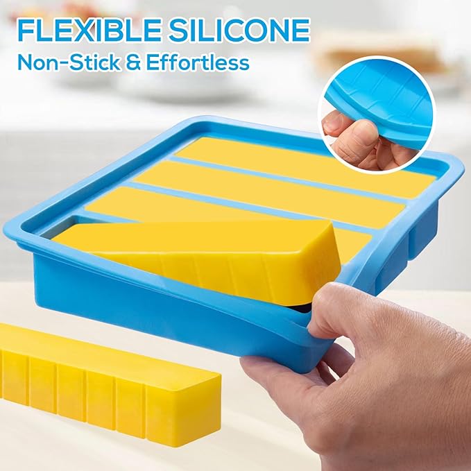 2PCS Silicone Butter Mold with Lid & Spatula, Non-Stick Butter Maker Tray and Container for Homemade Butter Storage, Baking, Freezing