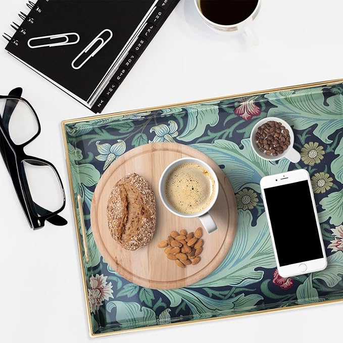 Spsyrine Serving Tray with Handles, Plastic Decorative Tray for Coffee Table, Living Room, Home Decor, Leicester