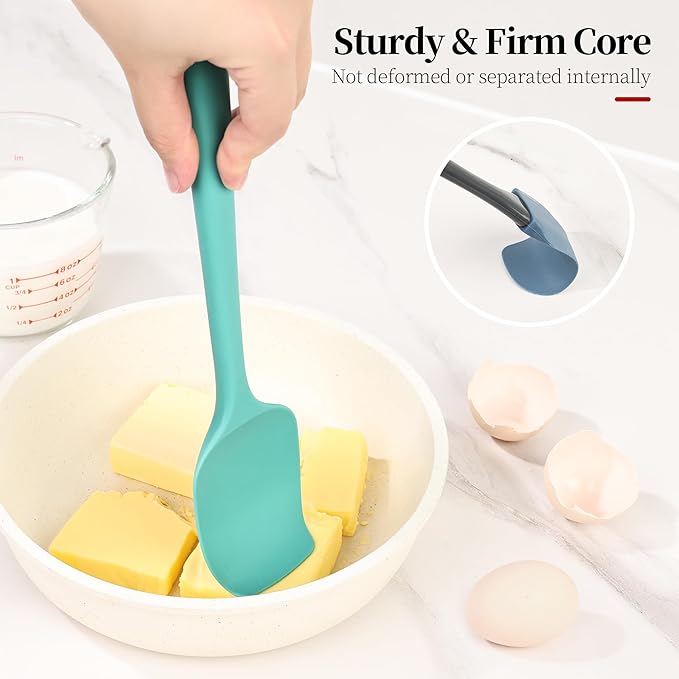 600ºF Heat Resistant Spatulas, High Heat Food Safe Semless Kitchen Silicone Spoon Spoonula Scraper Set for Cooking Baking Mixing Scraping Stirring Nonstick Cookware Pan Bowl (3Pcs,Aqua Sky)