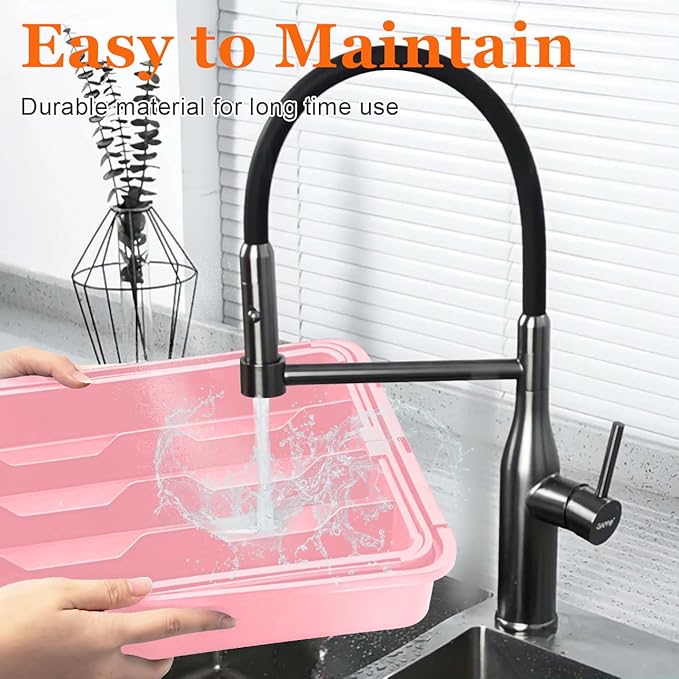 Silverware Organizer Expandable Silverware Drawer Organizer Adjustable Drawer Organizer, Flatware Cutlery Tray for Spoons Forks Knives Kitchen Organizers Storage,Pink