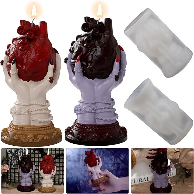 Skull Heart Candle Hand Ghost 3D Silicone Mold for Resin Candle Mold Handmade Soap Ghost Mold Candle Making Molds