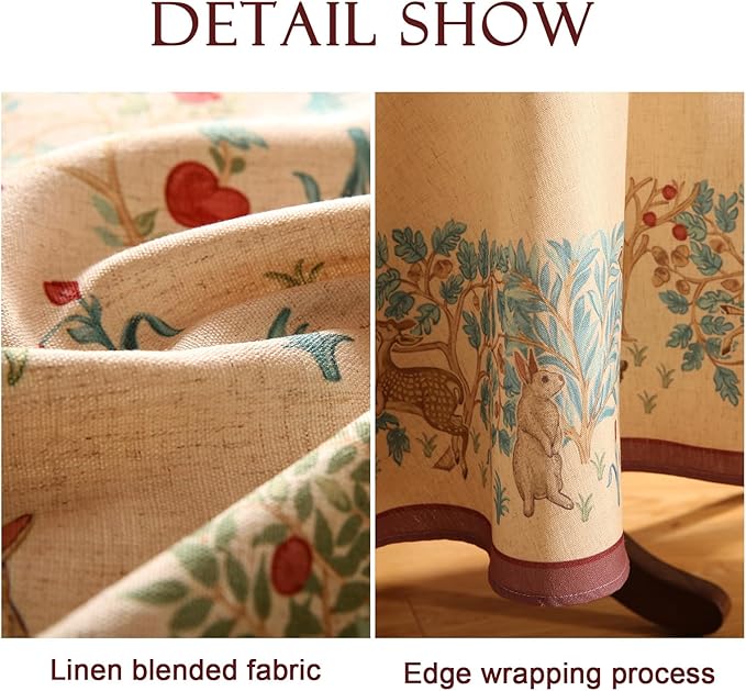 patdrea Designer Vintage Linen Round Tablecloth,Beige Breathable French Trees Pattern Table Cloth,Fall Decoration Table Cover for Kitchen Dining Christmas,Thanksgiving,Diameter 67"-Tatiana D