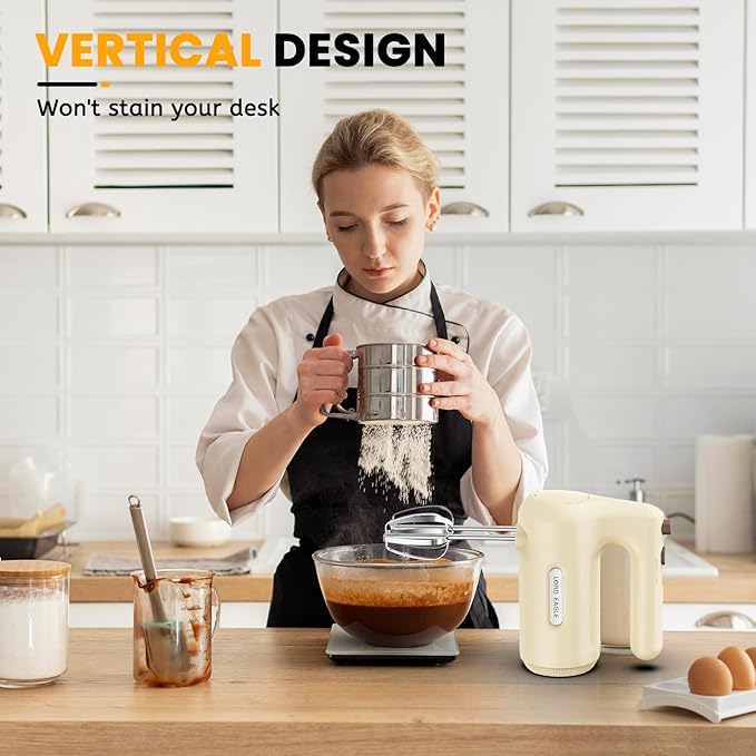 Lord Eagle 5-Speed Hand Mixer Electric Heldhand, 300W Compact Mixer for Baking, Egg Beater, Blending or Cooking, Portable & Lightweight, 5 Accessories, Cream