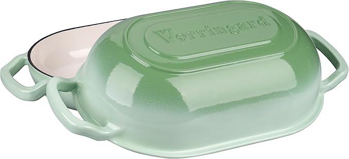 Enameled Cast Iron Sourdough Bread Oven, Dutch Oven, Loaf Cast Iron Bread Pan for Homemade Bread Baking, Meatloaf Pan with Lid, 7QT, Green