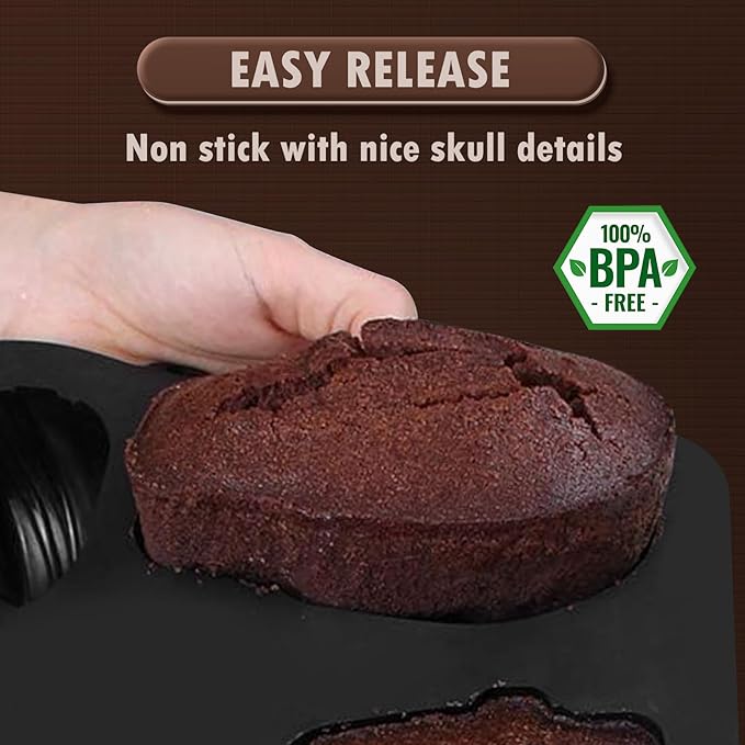 HKNMTT Skull Silicone Baking Pan for Halloween Pizza Cake, 6 Cavities 3D Large Molds, Nonstick Skeleton Head for Soap Ice Tray Oven Safe
