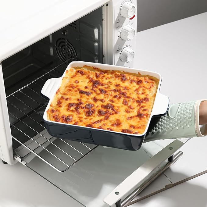 Sweejar Ceramic Baking Dish, 9 x 9 Cake Baking Pan for Brownie, Porcelain Square Bakeware with Double Handle for Casserole, Lasagna, Family Dinner (Navy)