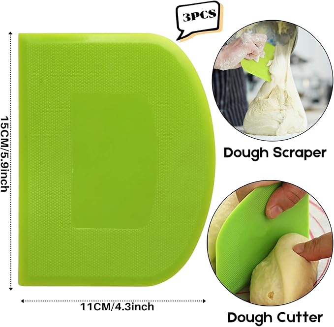 SURDOCA Dough Scraper Bench Scraper - 3P 5.9x4.3" Plastic Flexible Bowl Scraper, Sharp Edge & Angles Cake Scraper. Non-Slip Bakeware Decorating Tools Sculpting & Modeling Tools - Blue+Yellow+Pink
