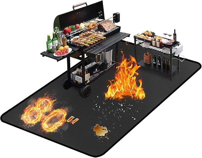 80 ×48 inches Under Grill Mat for Outdoor Grill/ Fireproof Grill Pad for Fire Pit, Double-Sided Indoor Fireplace Mat Fire Pit Mat, Oil-Proof Waterproof BBQ Grilling Mats Pads for Deck Patio Gas Grills