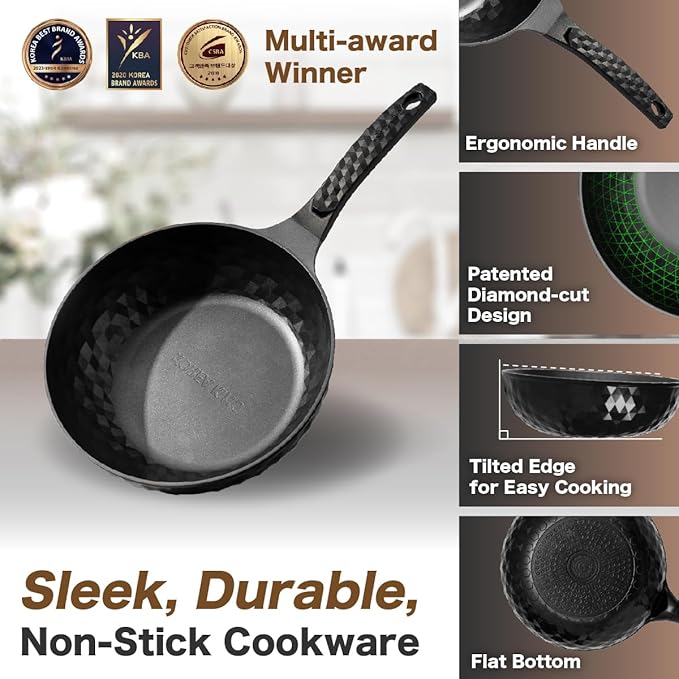 Diamond X Premium Non Stick Wok Pan - 11" Large Flat Bottom Chinese Wok - Woks & Stir-fry Pans Nonstick - Titanium-Coated 8-Layered Korean Engineered Skillet for Frying, Oil-Free, PFOA-Free