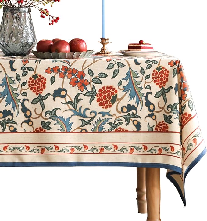 patdrea Designer Vintage Linen Tablecloth for Rectangle Table,French Soft Durable Floral Tablecloths,Colorful Table Cover for Kitchen Dining,Parties,Christmas,Thanksgiving,Party,55"x79"-Puno