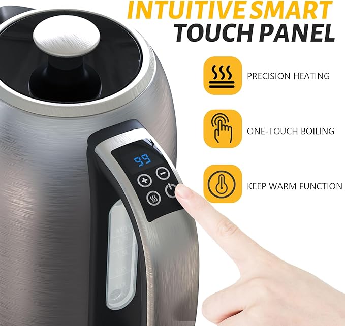 Electric Kettle, 1.7L/1500W, Stainless Steel, Digital Touch Panel, Keep Warm Function, Auto Shutoff, BPA-Free, Hot Water Kettle for Coffee & Tea, No Plastic Contact with Water (Light Green)