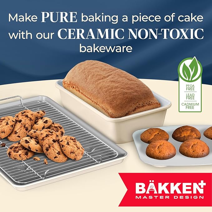 BAKKENMASTER Square Cake Pan - Aluminized Steel, Ceramic Non-Stick Coating, Non-Toxic, Ideal Size, Heavy-Duty, Elevate Your Baking with Durability and Style!