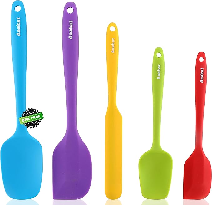 Anaeat Silicone Spatula Set of 5 - Seamless One-Pieces Design, Non-Stick Rubber Spatulas BPA Free Kitchen Scraper Flexible for Easy Baking, Cooking, Scraping & Mixing, Heat Resistant & Dishwasher Safe