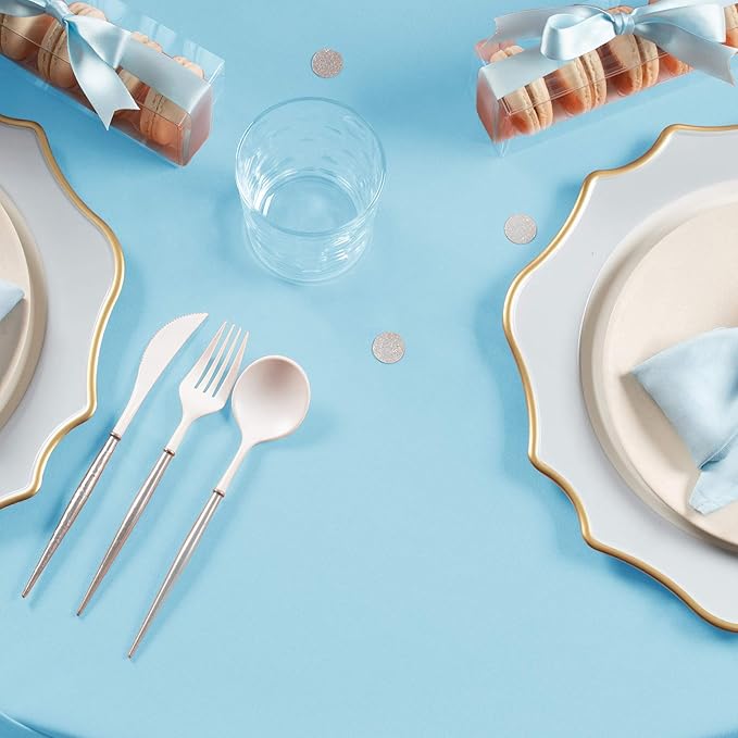 Gee Di Moda Rectangle Tablecloth - 60 x 102 Inch Baby Blue Table Cloth for 6 Foot Rectangle Table - Heavy Duty Washable Fabric - for 6 Ft Buffet Table, Holiday Party, Dinner, Wedding & Baby Shower