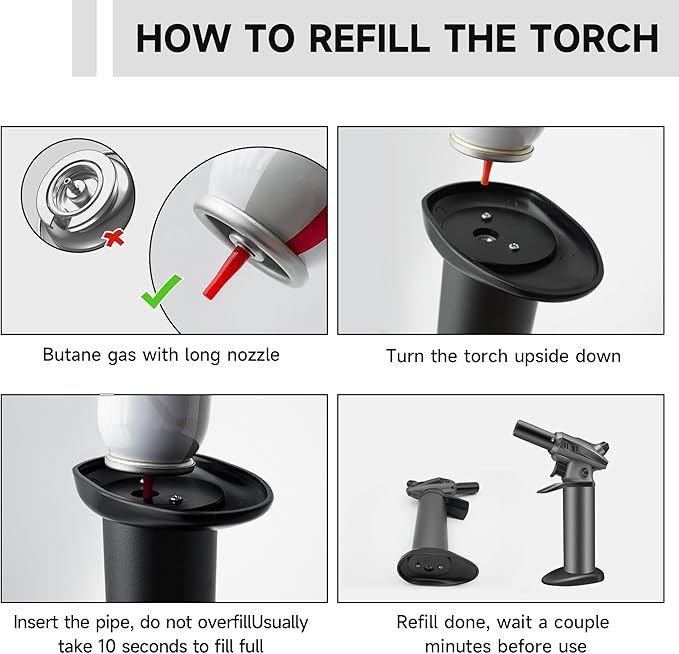 Butane Torch Blow Torch Creme Brulee Torch Refillable Butane Torch Lighter Kitchen Torch Cooking Torch for Food Baking Crafts BBQ Creme Brule(Safety Lock & Adjustable Flame)
