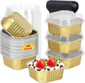 5oz/80pack Foil Mini Cake Baking Pans with Lids,LNYZQUS Small Disposable Ramekins Cupcake Tins Muffin Baking Cups,Aluminum Square Brownie Pan Mini Cheesecake Containers-Gold