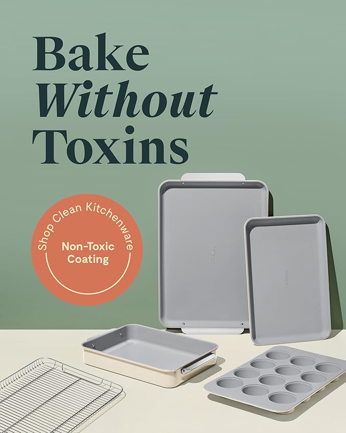 Caraway Nonstick Ceramic Bakeware Set (5 Pieces) - Baking Sheets, Assorted Baking Pans & Storage - Aluminized Steel Body - Non Toxic, PTFE & PFOA Free - Slate