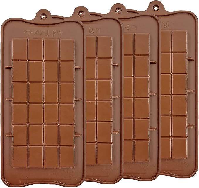 Silicone Break-Apart Chocolate, Food Grade Non-Stick Protein and Energy Bar Mold (Chocolate Bar Mold Set of 4)