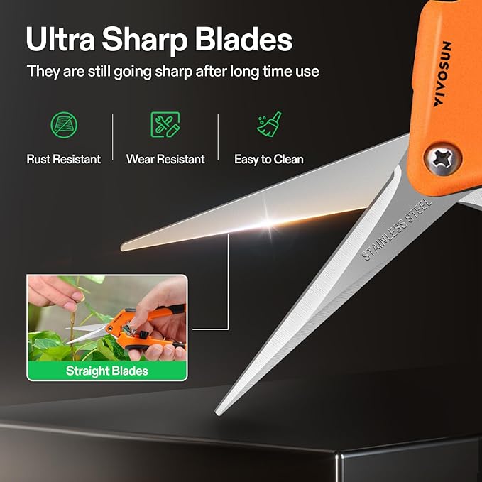 VIVOSUN 2-Pack 6.5 Inch Gardening Scissors Hand Pruner Pruning Shear with Straight Stainless Steel Blades Orange