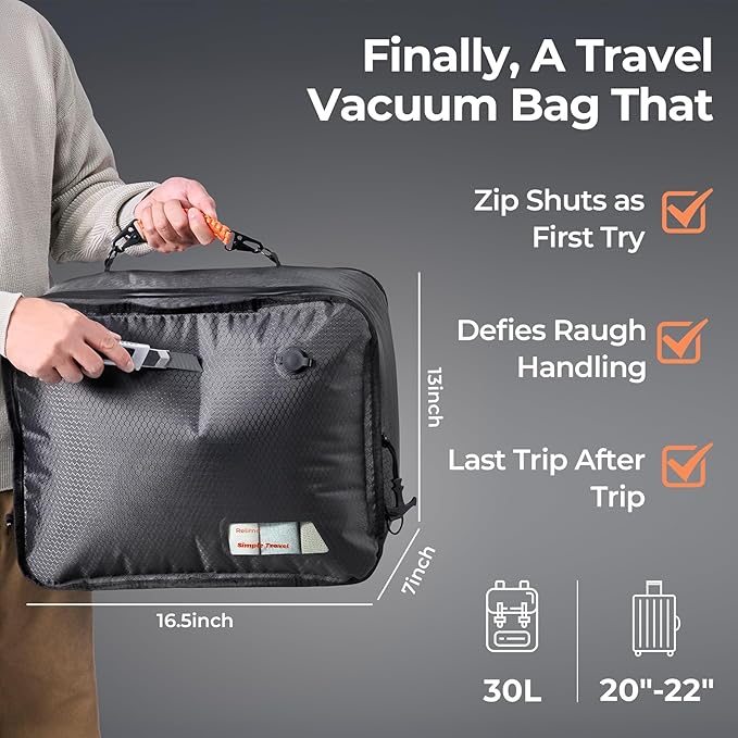 Apex Series Vacuum Bags for Travel Luggage with Wireless Pump, 180° Open, Reusable Compression Bags for Carry On Suitcases and Backpack, Vacuum Seal Packing Cube for Cloth (1Medium+Pump)