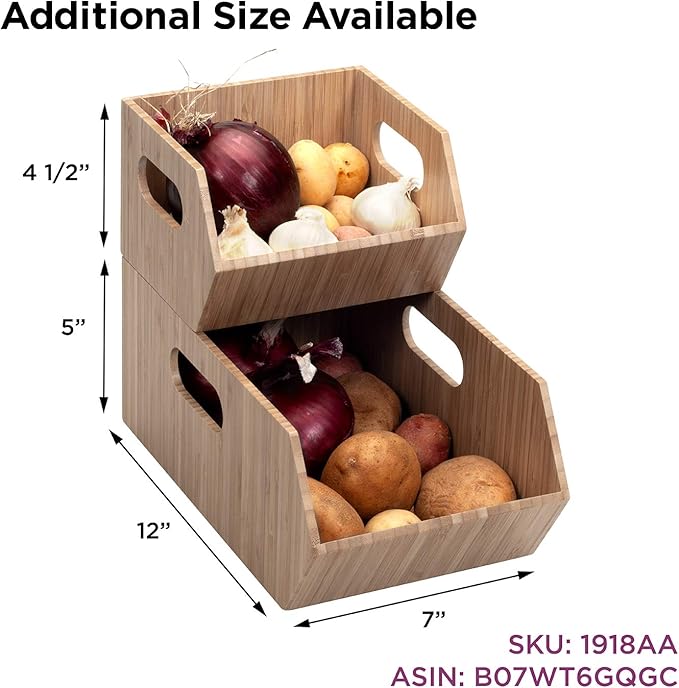 Mobilevision XL Versatile Bamboo Storage Bins for Pantry & Kitchen Cabinet Organizer Multi-Purpose / 2 Piece Stackable Set Larger Bins