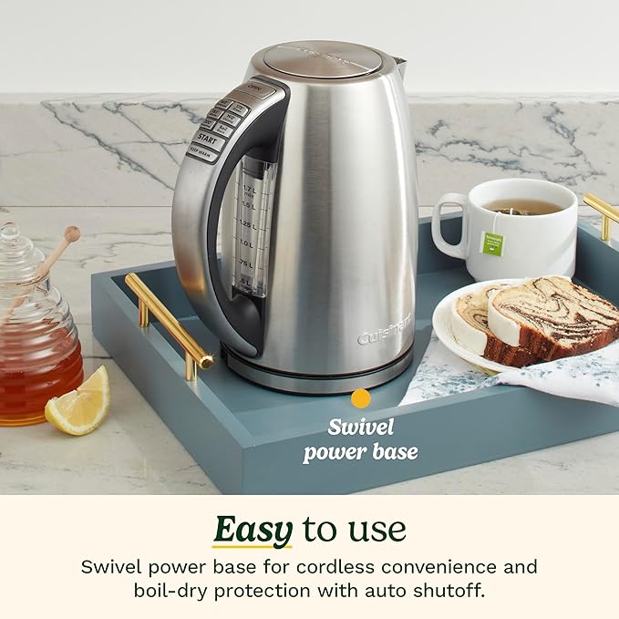 Cuisinart PerfecTemp 1.7-Liter Electric Kettle, Cordless Electric Tea Kettle, 1500W for Fast Heat-Up, 6 Preset Temperatures, 30-Minute Keep Warm, Stay Cool Nonslip Handle, CPK-17P1