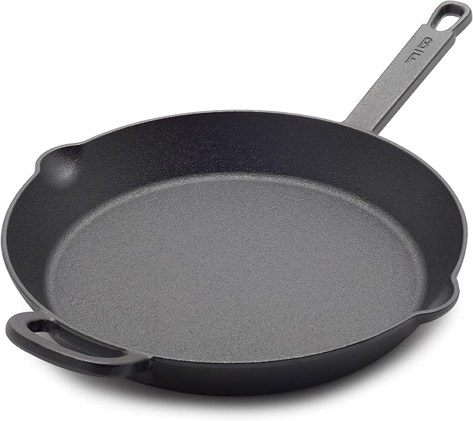 GreenPan x Bobby Flay 12” Cast Iron Pre-Seasoned Skillet with Helper Handle, Professional Grade Heavy Duty, Induction, Pour Spouts, Versatile Stovetop, Oven, BBQ Grill Fire, Indoor/Outdoor Use, Black