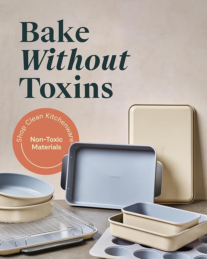 Caraway Nonstick Ceramic Bakeware Set (11 Pieces) - Baking Sheets, Assorted Baking Pans, Cooling Rack, & Storage - Aluminized Steel Body - Non Toxic, PTFE & PFOA Free - Marigold