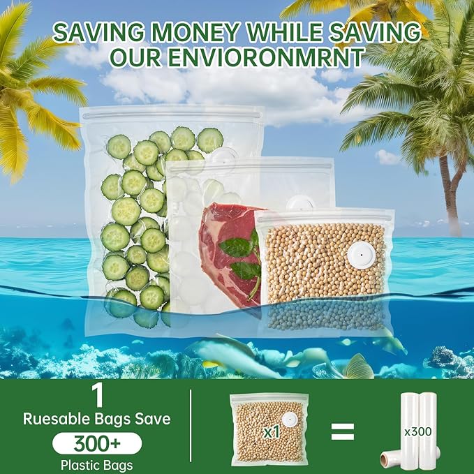 Vacuum Sealer, Handheld Compact Vacuum Sealer for Food, Portable Vacuum Machine Kit with 32 Reusable Sous Vide Zipper Bags, Cordless Food Sealer Machine for Travel Fresh & Sorage Meal Prep